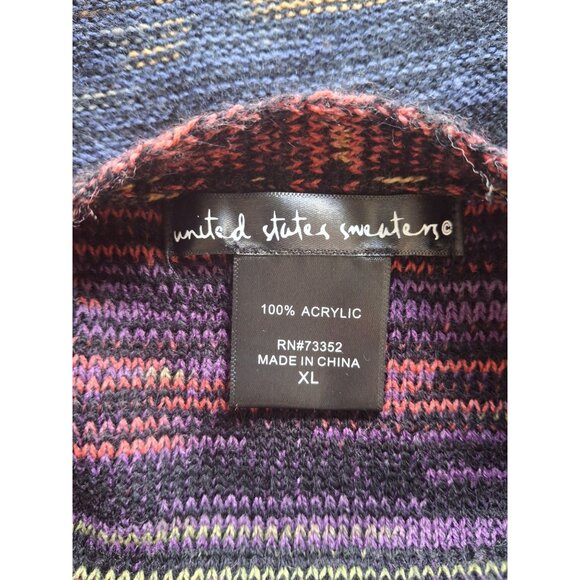 United States Sweaters Open Front Cardigan XL Multicolor Knit Boho Festival - Picture 4 of 8